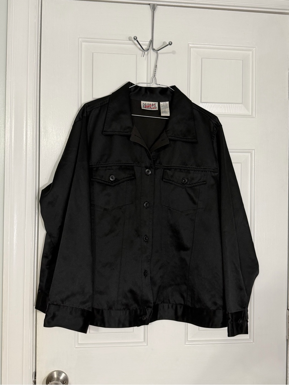 Vintage Bill Blass black sateen button-front jacket 1X